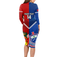 Custom Samoa And Tonga Rugby Long Sleeve Bodycon Dress 2023 World Cup Manu Samoa With Ikale Tahi - Wonder Print Shop