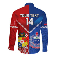 Custom Samoa And Tonga Rugby Long Sleeve Button Shirt 2023 World Cup Manu Samoa With Ikale Tahi - Wonder Print Shop