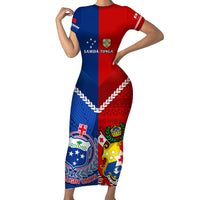 Custom Samoa And Tonga Rugby Short Sleeve Bodycon Dress 2023 World Cup Manu Samoa With Ikale Tahi - Wonder Print Shop