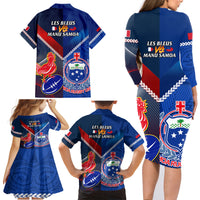 Samoa And France Rugby Family Matching Long Sleeve Bodycon Dress and Hawaiian Shirt 2023 World Cup Manu Samoa With Les Bleus - Wonder Print Shop