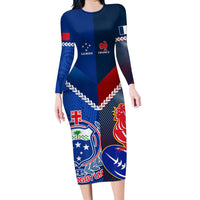 Samoa And France Rugby Family Matching Long Sleeve Bodycon Dress and Hawaiian Shirt 2023 World Cup Manu Samoa With Les Bleus - Wonder Print Shop