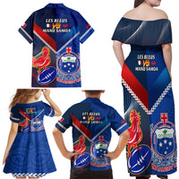 Samoa And France Rugby Family Matching Off Shoulder Maxi Dress and Hawaiian Shirt 2023 World Cup Manu Samoa With Les Bleus - Wonder Print Shop
