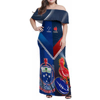Samoa And France Rugby Family Matching Off Shoulder Maxi Dress and Hawaiian Shirt 2023 World Cup Manu Samoa With Les Bleus - Wonder Print Shop