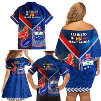 Samoa And France Rugby Family Matching Off Shoulder Short Dress and Hawaiian Shirt 2023 World Cup Manu Samoa With Les Bleus - Wonder Print Shop