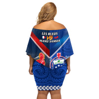 Samoa And France Rugby Family Matching Off Shoulder Short Dress and Hawaiian Shirt 2023 World Cup Manu Samoa With Les Bleus - Wonder Print Shop