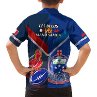 Samoa And France Rugby Family Matching Short Sleeve Bodycon Dress and Hawaiian Shirt 2023 World Cup Manu Samoa With Les Bleus - Wonder Print Shop