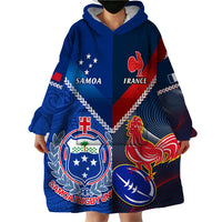 Samoa And France Rugby Wearable Blanket Hoodie 2023 World Cup Manu Samoa With Les Bleus - Wonder Print Shop