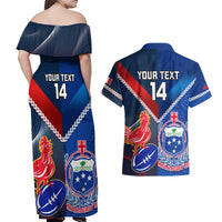 Custom Samoa And France Rugby Couples Matching Off Shoulder Maxi Dress and Hawaiian Shirt 2023 World Cup Manu Samoa With Les Bleus - Wonder Print Shop
