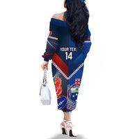 Custom Samoa And France Rugby Family Matching Off Shoulder Long Sleeve Dress and Hawaiian Shirt 2023 World Cup Manu Samoa With Les Bleus - Wonder Print Shop