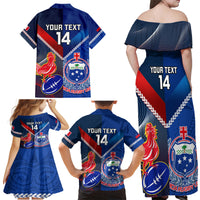 Custom Samoa And France Rugby Family Matching Off Shoulder Maxi Dress and Hawaiian Shirt 2023 World Cup Manu Samoa With Les Bleus - Wonder Print Shop