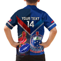 Custom Samoa And France Rugby Family Matching Off Shoulder Short Dress and Hawaiian Shirt 2023 World Cup Manu Samoa With Les Bleus - Wonder Print Shop