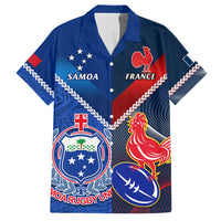 Custom Samoa And France Rugby Family Matching Off Shoulder Short Dress and Hawaiian Shirt 2023 World Cup Manu Samoa With Les Bleus - Wonder Print Shop
