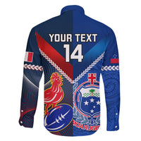 Custom Samoa And France Rugby Family Matching Short Sleeve Bodycon Dress and Hawaiian Shirt 2023 World Cup Manu Samoa With Les Bleus - Wonder Print Shop