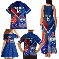 Custom Samoa And France Rugby Family Matching Tank Maxi Dress and Hawaiian Shirt 2023 World Cup Manu Samoa With Les Bleus - Wonder Print Shop