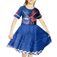 Custom Samoa And France Rugby Kid Short Sleeve Dress 2023 World Cup Manu Samoa With Les Bleus - Wonder Print Shop