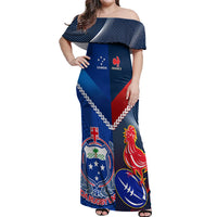 Custom Samoa And France Rugby Off Shoulder Maxi Dress 2023 World Cup Manu Samoa With Les Bleus - Wonder Print Shop