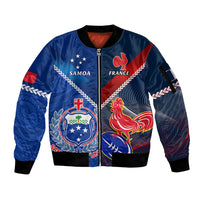 Custom Samoa And France Rugby Sleeve Zip Bomber Jacket 2023 World Cup Manu Samoa With Les Bleus - Wonder Print Shop
