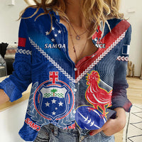 Custom Samoa And France Rugby Women Casual Shirt 2023 World Cup Manu Samoa With Les Bleus - Wonder Print Shop