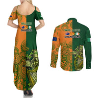 Australia And Ireland Rugby Couples Matching Summer Maxi Dress and Long Sleeve Button Shirts 2023 World Cup Walllabies With Shamrocks - Wonder Print Shop