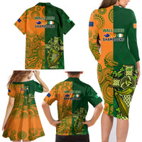 Australia And Ireland Rugby Family Matching Long Sleeve Bodycon Dress and Hawaiian Shirt 2023 World Cup Walllabies With Shamrocks - Wonder Print Shop