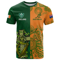 Australia And Ireland Rugby T Shirt 2023 World Cup Walllabies With Shamrocks - Wonder Print Shop