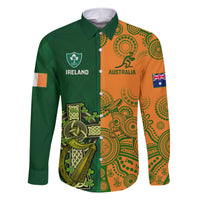 Custom Australia And Ireland Rugby Family Matching Short Sleeve Bodycon Dress and Hawaiian Shirt 2023 World Cup Walllabies With Shamrocks - Wonder Print Shop