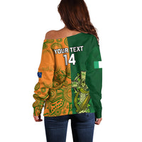 Custom Australia And Ireland Rugby Off Shoulder Sweater 2023 World Cup Walllabies With Shamrocks - Wonder Print Shop