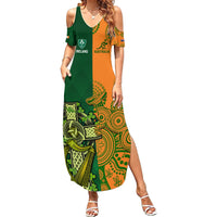 Custom Australia And Ireland Rugby Summer Maxi Dress 2023 World Cup Walllabies With Shamrocks - Wonder Print Shop