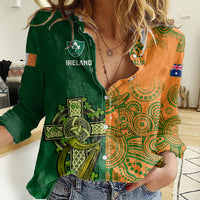 Custom Australia And Ireland Rugby Women Casual Shirt 2023 World Cup Walllabies With Shamrocks - Wonder Print Shop