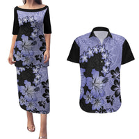 Purple Hawaii Couples Matching Puletasi Dress and Hawaiian Shirt Tapa Cloth Mix Tropical Flowers Pastel Vibes - Wonder Print Shop