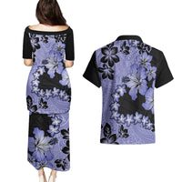 Purple Hawaii Couples Matching Puletasi Dress and Hawaiian Shirt Tapa Cloth Mix Tropical Flowers Pastel Vibes - Wonder Print Shop