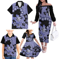 Purple Hawaii Family Matching Off Shoulder Long Sleeve Dress and Hawaiian Shirt Tapa Cloth Mix Tropical Flowers Pastel Vibes - Wonder Print Shop