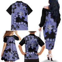 Purple Hawaii Family Matching Off Shoulder Long Sleeve Dress and Hawaiian Shirt Tapa Cloth Mix Tropical Flowers Pastel Vibes - Wonder Print Shop