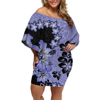 Purple Hawaii Family Matching Off Shoulder Short Dress and Hawaiian Shirt Tapa Cloth Mix Tropical Flowers Pastel Vibes - Wonder Print Shop