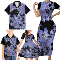 Purple Hawaii Family Matching Short Sleeve Bodycon Dress and Hawaiian Shirt Tapa Cloth Mix Tropical Flowers Pastel Vibes - Wonder Print Shop
