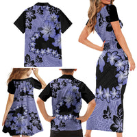 Purple Hawaii Family Matching Short Sleeve Bodycon Dress and Hawaiian Shirt Tapa Cloth Mix Tropical Flowers Pastel Vibes - Wonder Print Shop