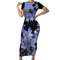 Purple Hawaii Family Matching Short Sleeve Bodycon Dress and Hawaiian Shirt Tapa Cloth Mix Tropical Flowers Pastel Vibes - Wonder Print Shop
