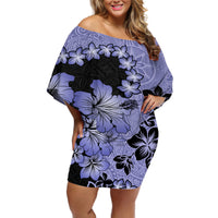 Purple Hawaii Off Shoulder Short Dress Tapa Cloth Mix Tropical Flowers Pastel Vibes - Wonder Print Shop