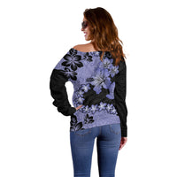 Purple Hawaii Off Shoulder Sweater Tapa Cloth Mix Tropical Flowers Pastel Vibes - Wonder Print Shop