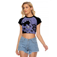 Purple Hawaii Raglan Cropped T Shirt Tapa Cloth Mix Tropical Flowers Pastel Vibes - Wonder Print Shop