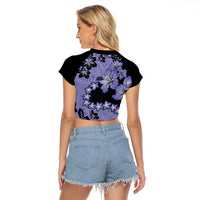 Purple Hawaii Raglan Cropped T Shirt Tapa Cloth Mix Tropical Flowers Pastel Vibes - Wonder Print Shop