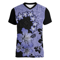 Purple Hawaii Women V Neck T Shirt Tapa Cloth Mix Tropical Flowers Pastel Vibes - Wonder Print Shop
