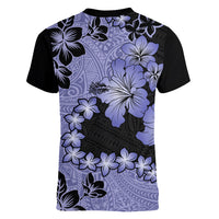 Purple Hawaii Women V Neck T Shirt Tapa Cloth Mix Tropical Flowers Pastel Vibes - Wonder Print Shop