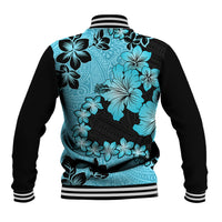 Blue Hawaii Baseball Jacket Tapa Cloth Mix Tropical Flowers Pastel Vibes - Wonder Print Shop