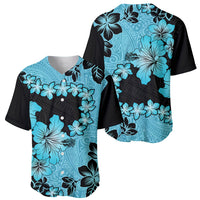 Blue Hawaii Baseball Jersey Tapa Cloth Mix Tropical Flowers Pastel Vibes - Wonder Print Shop