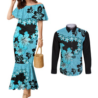 blue-hawaii-couples-matching-mermaid-dress-and-long-sleeve-button-shirt-tapa-cloth-mix-tropical-flowers-pastel-vibes