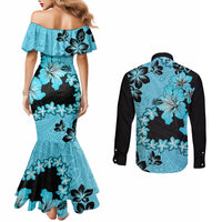 blue-hawaii-couples-matching-mermaid-dress-and-long-sleeve-button-shirt-tapa-cloth-mix-tropical-flowers-pastel-vibes