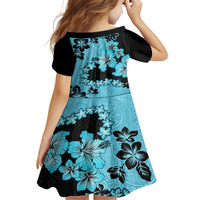 Blue Hawaii Family Matching Off Shoulder Long Sleeve Dress and Hawaiian Shirt Tapa Cloth Mix Tropical Flowers Pastel Vibes - Wonder Print Shop