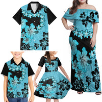 Blue Hawaii Family Matching Off Shoulder Maxi Dress and Hawaiian Shirt Tapa Cloth Mix Tropical Flowers Pastel Vibes - Wonder Print Shop
