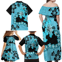 Blue Hawaii Family Matching Off Shoulder Maxi Dress and Hawaiian Shirt Tapa Cloth Mix Tropical Flowers Pastel Vibes - Wonder Print Shop